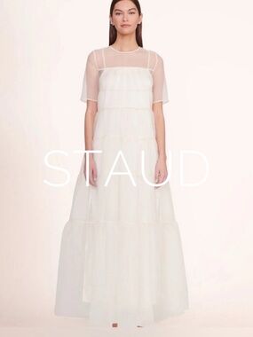 STAUD Hyacinth White Tiered Sheer Maxi Dress